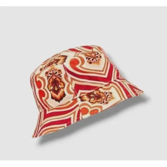 $345 ETRO Women's Orange Paisley Abstract Logo Bucket Hat Size 57
